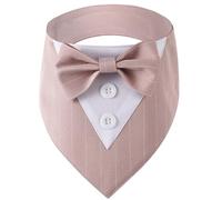 Jan Jean Formal Wear Dog Collar With Bow Tie Tuxedo Style Triangle Wedding Bandana Adjustable For Small Medium Large Dogs Pink Striped XL