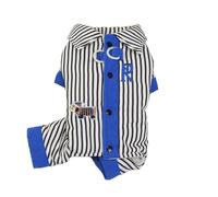 Jan Jean Four Leg Dog Pajamas Striped Jumpsuit With Button Down Soft Comfortable Anti-lick Pet Sleepwear For Daily Walking Blue XXL