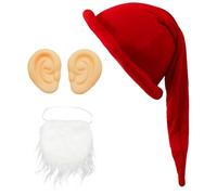 Jan Jean Funny Giant Gnome Hat Costume Accessory Complete with Fake White Beard and Pointed Elf Ears Hilarious Christmas Red One Size