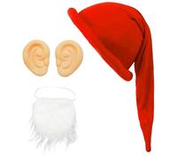 Jan Jean Funny Giant Gnome Hat Costume Accessory Complete with Fake White Beard and Pointed Elf Ears Hilarious Christmas Orange One Size