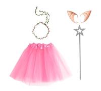 Jan Jean Girls Fairy Costume Set with Elf Ears Magic Star Garland Mesh Skirt Elastic Waistband Cosplay Themed Party Pink One Size