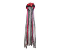 Jan Jean Gothic Lolita Headpiece with Mexican Day of the Dead Roses Dark Style Mesh Veil Hair Hoop Halloween Costume Red Black One Size