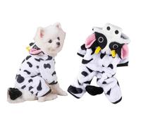 Jan Jean Halloween Dog Costume Milk Cow Outfit Soft Fleece Hoodie Jumpsuit Dogs Warm Funny Christmas Party Cosplay Suit White L