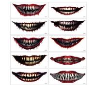 Jan Jean Halloween Face Tattoo Stickers Temporary Scary Makeup Decals with Eyebrow Lip Designs for Women's Party Supplie 20 Sheets Type C One Size
