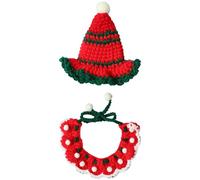 Jan Jean Pet Christmas Costume Knitted Xmas Tree Pet Hat and Neckerchief Santa Pet Outfits for Puppy Cats Red Pompom S