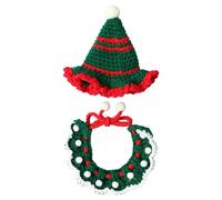 Jan Jean Pet Christmas Costume Knitted Xmas Tree Pet Hat and Neckerchief Santa Pet Outfits for Puppy Cats Green Pompom S