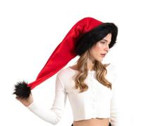 Jan Jean Premium Plush Christmas Beanie for Adults Soft Stretch Santa Hat with Fuzzy Ball Comfort Fit for All-Day Wear Red Black A One Size