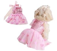 Jan Jean Princess Style Pet Dress with Sparkling Sequin Lace Ruffles Heart Pattern for Party Wedding Birthday Occasions Pink XXL