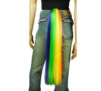 Jan Jean Rainbow Colorful Long Straight Wig with Vibrant Streaks Heat-Resistant Synthetic Fiber for Anime Cosplay Tail One Size