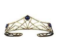Jan Jean Rhinestone Crystal Crown Vintage Queen Tiara Headband Costume Party Wedding Accessory Antique Gold&Blue One Size