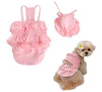 Jan Jean Sexy Dog Swimsuit Bikini With Sun Hat For Small Pets Summer Sling Swimwear And Ear Hole Hat Pet Apparels Pink L