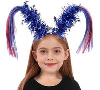 Jan Jean Sparkly Tinsel Hair Headband with Horse Tail Style Glittery Crisscross Hair Hoop for Women Girls Festival Blue One Size