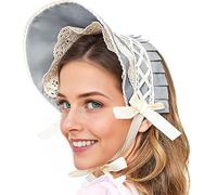 Jan Jean Victorian Era Lace Sun Bonnet Traditional Colonial Style Headwear with Adjustable Chin Strap for Reenactments Light Blue One Size