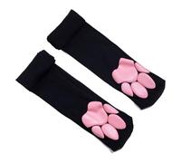 Jan Jean Women's Cat Paw Print Thigh High Socks Plush 3D Pad Design Over The Knee Hosiery with Non-Slip Grip for Costume Black One Size