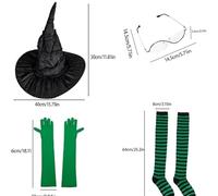 Jan Jean Women's Halloween Witch Costume Set Complete with Pointed Hat Spectacles Gloves Stockings Cape Necklace Green C One Size