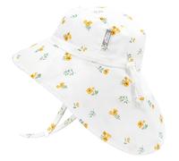 JAN & JUL Baby Girl Beach Hat Breathable Cotton with Neck Flap (S: 0-6 Months, Yellow Flower)