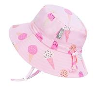 JAN & JUL Beach Swim Sun-Hat for Baby Girl, with Strings (M: 6-24 Months, Pink Ice Cream)