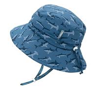 JAN & JUL Beach Toddler Boys Bucket Sun-Hats with Strap, Adjustable (L: 2-5T, Shark)