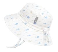 JAN & JUL Boys' Cotton Bucket Hat, Size Adjustable Sun-Hat with Chin Strap for Babies (S: 0-6 Months, Whale Tales)