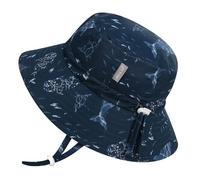 JAN & JUL Boys' Quick Dry Bucket Hat for Swimming, Size Adjustable Beach Hat for Toddlers (M: 6-24 Months, Navy Whale Play)