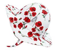 JAN & JUL Cotton Foldable Baby Newborn Sun-Hat for Girl with Strap (S: 0-6 Months, Red Poppy)
