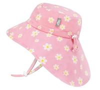 JAN & JUL Girls' Cotton Sun-Hat with Neck Flap, Beach Hat with Wide Brim for Babies (S: 0-6 Months, Pink Daisy)