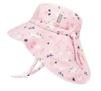 JAN & JUL Girls' Quick Dry Sun-Hat with Neck Flap for Swimming, Size Adjustable for Babies (S: 0-6 Months, Bunny Flowers)