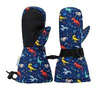 JAN & JUL Snow Mittens for Boys Waterproof Fleece-Lined (Space Dinos, L: 6-8 Years)