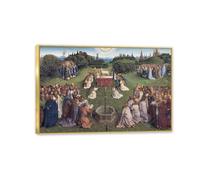 Jan Van Eyck Wall Art Adoration of The Mystical Lamb Poster Catholic Gothic Print on canvas Painting Living Room Bedroom Cool Wall Decor 45x30cm(18x12in) Framed