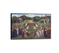 Jan Van Eyck Wall Art Adoration of The Mystical Lamb Poster Catholic Gothic Print on canvas Painting Living Room Bedroom Cool Wall Decor 60x40cm(24x16in) Black Framed