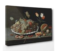 Jan Van Kessel Still Life Fruit Canvas Print | Gallery Wrapped 30mm Frame Wall Art | 30x20 inches | Ready to Hang | Modern Still Life Picture | Living Room Bedroom Lounge Office