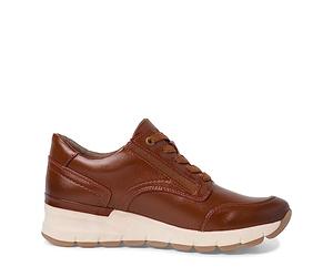 Jana Women’s Platform Sneakers Faux Leather with Laces and Zip Wide H Extra Width, Cognac, 4 UK