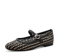 Jana Women's Ballerina Strap Vegan Ballet Flats, Black/Nature, 38 EU