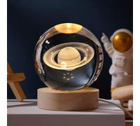 JANARARY 3D Saturn Crystal Ball Night Light for Gifts with Colorful LED Light Base, Color Changing Light with Remote as a Birthday Gift for Teens Boys and Girls, Planet Model