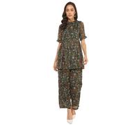 Janasya Indian Women's Green Flowy Printed Festive Casual Evening wear Co-ord Set for Women, Green, Medium