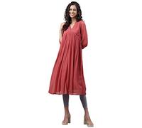 Janasya Women's Pink Dobby Chiffon Self Design Empire Kurta, pink, L