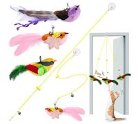 Janbenty Interactive Cat Feather Toys 5Pcs,Interactive Wands,Cat Teaser Retractable