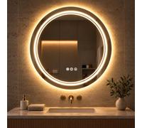 Janboe Round Bathroom Mirror with Light,66cm,Frontal&Backlit Light,3 Colors&Dimmer,Defogger,3 Button Touch Switch