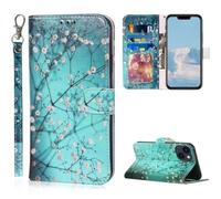 JanCalm for iPhone 13 Wallet Case,for iPhone 14 Wallet Case,Floral Pattern PU Leather Cute Flip Cover Women Girl [Wrist Strap][Card Cash Slots][Kickstand] (Plum Blossom)