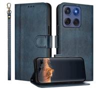 JanCalm for Moto Edge 2025 Case Wallet, Card Holder Cash Slots, Wrist Strap, Minimalist Designed Cover, Premium PU Leather Protective, Stand Flip Cases for Moto Edge 2025 (Blue)