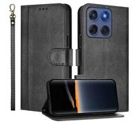 JanCalm for Moto Edge 2025 Case Wallet, Card Holder Cash Slots, Wrist Strap, Minimalist Designed Cover, Premium PU Leather Protective, Stand Flip Cases for Moto Edge 2025 (Black)