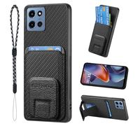 JanCalm for Moto G 2025 Case, Card Holder Slots, Ring Holder Stand, Slim Lightweight & Lanyard Case, Soft TPU Bumper & Premium Leather Protection Cover for Moto G 5G 2025 (Black)