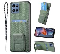 JanCalm for Moto G 2025 Case, Card Holder Slots, Ring Holder Stand, Slim Lightweight & Lanyard Case, Soft TPU Bumper & Premium Leather Protection Cover for Moto G 5G 2025 (Green)