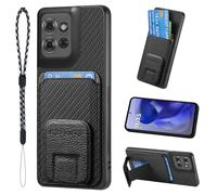 JanCalm for Moto G Power 2025 Case, Card Holder Slots, Ring Holder Stand, Slim Lightweight & Lanyard Case, Soft TPU Bumper & Premium Leather Protection Cover for Moto G Power 5G 2025 (Black)