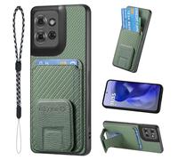 JanCalm for Moto G Power 2025 Case, Card Holder Slots, Ring Holder Stand, Slim Lightweight & Lanyard Case, Soft TPU Bumper & Premium Leather Protection Cover for Moto G Power 5G 2025 (Green)