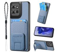 JanCalm for Moto G Power 2025 Case, Card Holder Slots, Ring Holder Stand, Slim Lightweight & Lanyard Case, Soft TPU Bumper & Premium Leather Protection Cover for Moto G Power 5G 2025 (Blue)