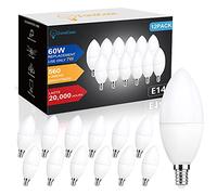 JandCase E14 LED Candle Light Bulbs, 60W Incandescent Equivalent, C37 E14 SES Small Edison Screw Candle Bulbs, Cool White 6000K, 7W 560LM, Non-Dimmable, Energy Saving for Chandeliers, Pack of 12