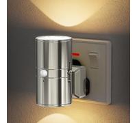 JandCase Motion Sensor Night Light, ON/Off/AUTO, Plug in Night Light for Kids, Dimmable 0-100LM, 3000K Soft White, 1W Low Energy, Silver Plug in Wall Light for Hallway, Bathroom, Bedroom, 1 Pack