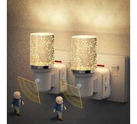 JandCase Night Light Motion Sensor, 0-100LM Dimmable, ON/Off/AUTO Modes, 3000K Warm White, Acrylic Plug in Night Light for Hallway Kitchen Bedroom Bathroom, 2 Pack