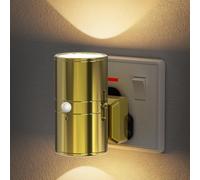 JandCase Night Light Motion Sensor, ON/Off/AUTO, Plug in Night Light for Kids, Dimmable 0-100LM, 3000K Soft White, 1W Low Energy, Gold Plug in Wall Light for Hallway, Bathroom, Bedroom, 1 Pack